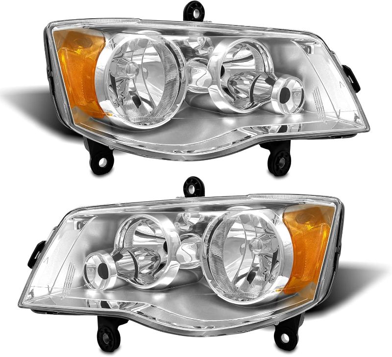 Photo 1 of ***USED - LIKELY MISSING PARTS - UNABLE TO VERIFY FUNCITONALITY***
Compatible with 2011 2012 2013 2014 2015 2016 2018 Dodge Grand Caravan ?08-16 Chrysler Town & Country Headlights Chrome Housing Amber Reflector Driver and Passenger Side