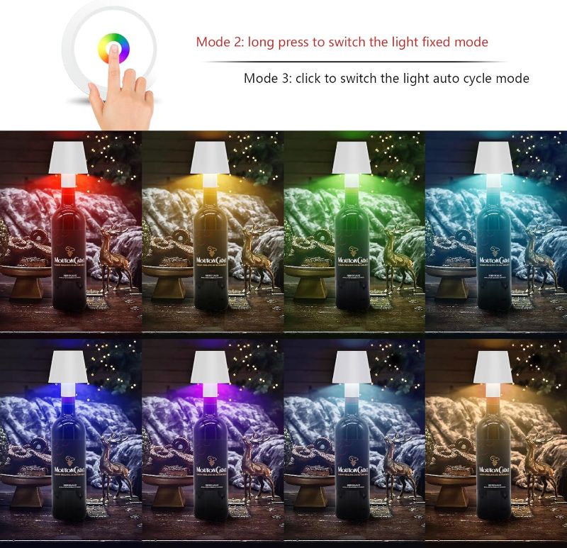 Photo 3 of 2 Pack LED Dimmable Bottle Lamp 3000k+RGB, IP54 Wireless Bottle Lamp for Indoor and Outdoor, 5500 mAh Rechargeable Bottle Lamp for Family, Restaurant & Bar(White)