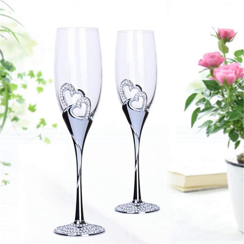 Photo 1 of Champagne Cup Set of 2, Made of Glass and Alloy, Crystal Wine Glass, Metal Design, 8 Ounces, Packed Gift Box, Suitable for Any Occasion