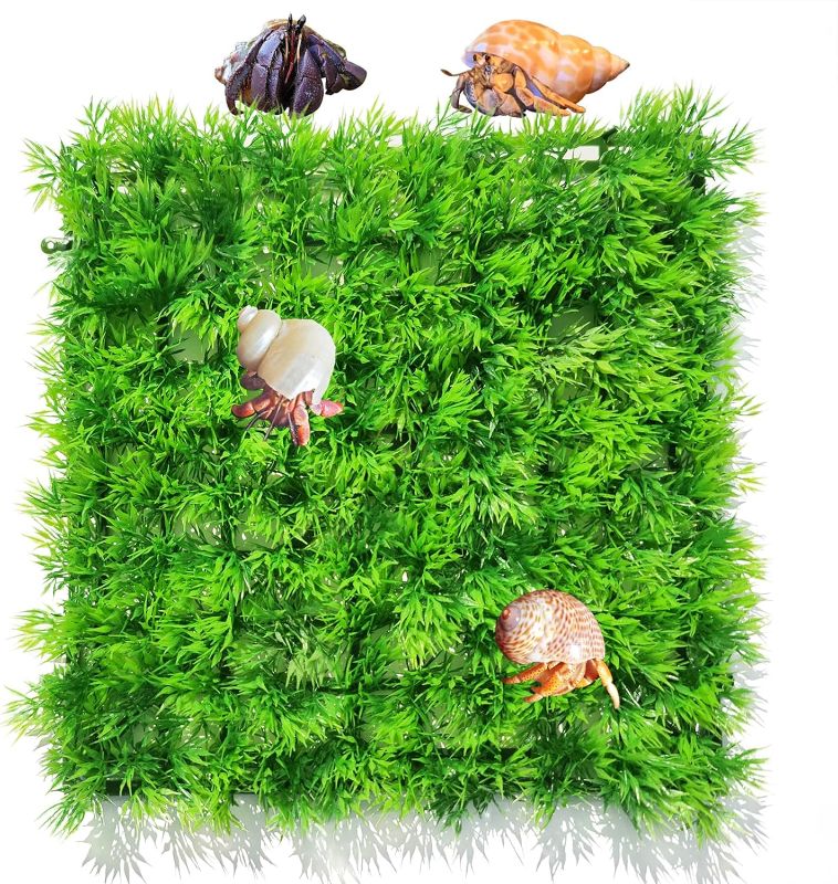 Photo 1 of 2 PCS Hermit Crab Climbing Toys Faux Grass Mat 10 x 10 Inch Fake Turf Hermit Crab Climbing Wall Fish Tank Artificial Plant Decorations Hermit Crab Supplies Small Animals Cage Accessories