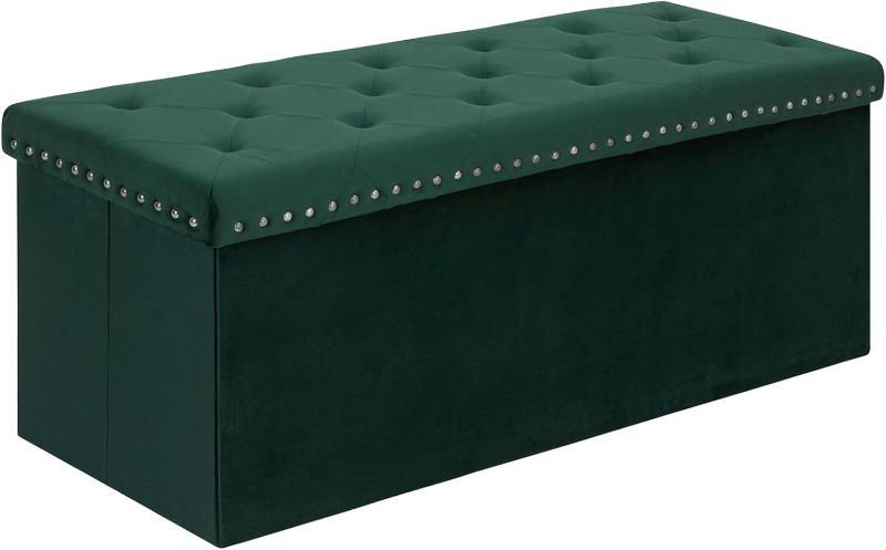 Photo 1 of 
B FSOBEIIALEO Storage Ottoman Bench, Folding Tufted Ottomans with Storage, Extra Large 140L Toy Chest Storage Boxes Footrest Bench for Bedroom, Luxury...
Color:Green
Size:43.3x15.7x15.7 inches