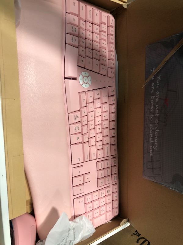 Photo 2 of **MISSING USB** MEETION Wireless Keyboard and Mouse, Computer Keyboard Mouse, 3 DPI Adjustable USB A and USB C Adapter Full-Sized Cordless Keyboard and Mouse, Wrist Rest for PC/Computer/Laptop/Windows/Mac, Pink
