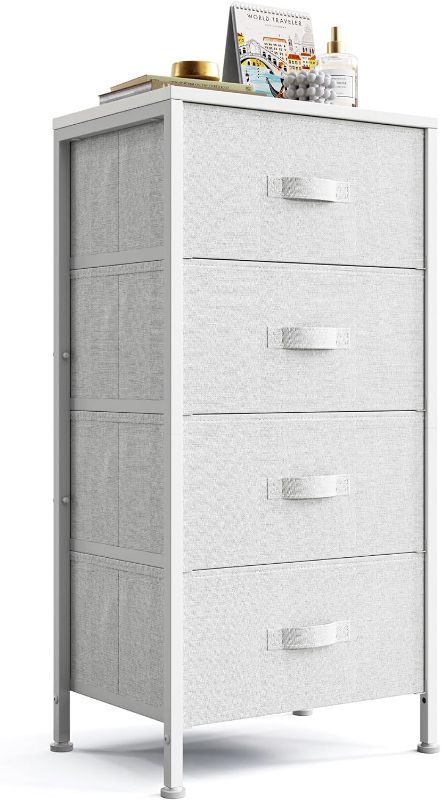 Photo 1 of LINSY HOME Dresser for Bedroom, White Dresser with 4 Drawers, Chest of Drawers with Wood Top and Steel Frame, Storage Drawers for Closet, Living Room,...
