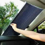 Photo 1 of Car Retractable Windshield Sun Shade, Folding Large Sun Visor Protector with Suckers, Auto Front Window Sunshade & Sunscreen Blocks 99% UV Rays to Keep Your Vehicle Cool (L, 27.6''×60'')