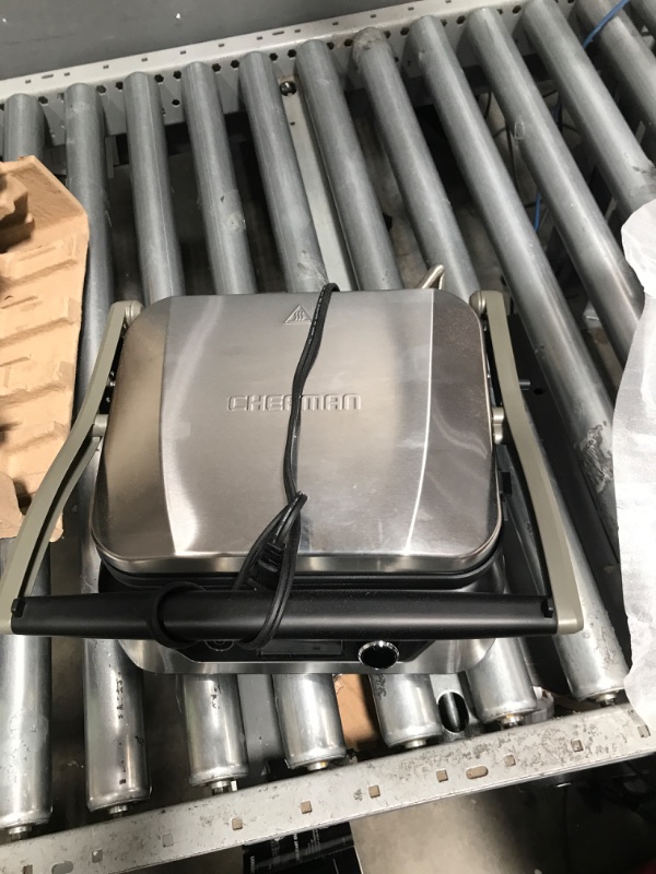 Photo 2 of ***USED - MISSING ACCESSORIES/ATTACHMENTS - GRILL ONLY - POWERS ON - UNABLE TO TEST FURTHER***
Chefman 5-in-1 Digital Panini Press Grill Sandwich Maker and Griddle Grill Combo with Removable, Reversible Dishwasher-Safe Grilling Plates, Opens 180° for Indo