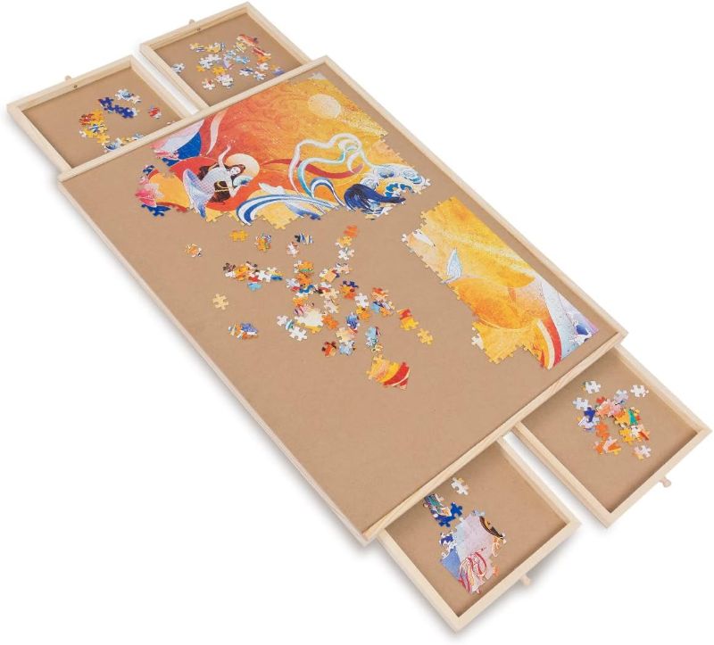 Photo 1 of 1000 Piece Wooden Jigsaw Puzzle Board with Drawers and Cover, 22" x 30" Portable Puzzle Table for Adults, Lazy Susan Spinning Puzzle Boards Portable Plateau Best Gift for Family