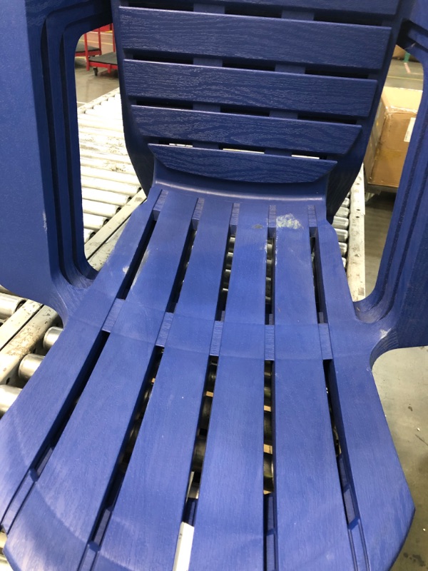 Photo 2 of Adams Manufacturing RealComfort Stackable Blue Resin Frame Stationary Adirondack Chair with Solid Seat 3 pc 
