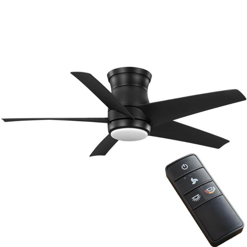 Photo 1 of Mena 44 in. White Color Changing Integrated LED Indoor/Outdoor Matte Black Hugger Ceiling Fan with Light Kit and Remote
