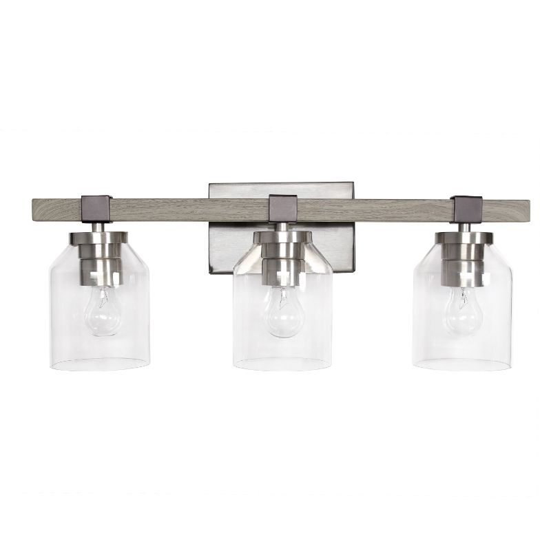 Photo 1 of 22 in. Gray and Brushed Nickel Country Farmhouse Decorative 3 Light Wall Mounted Metal Vanity Fixture
