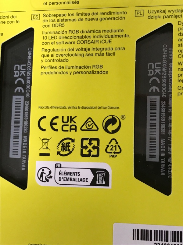 Photo 2 of CORSAIR VENGEANCE RGB DDR5 RAM 64GB (2x32GB) 6000MHz CL40 Intel XMP iCUE Compatible Computer Memory - Black (CMH64GX5M2B6000C40) 64GB (2x32GB) Black