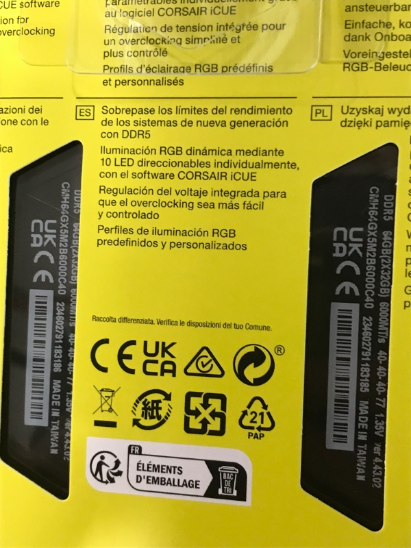 Photo 2 of CORSAIR VENGEANCE RGB DDR5 RAM 64GB (2x32GB) 6000MHz CL40 Intel XMP iCUE Compatible Computer Memory - Black (CMH64GX5M2B6000C40) 64GB (2x32GB) Black