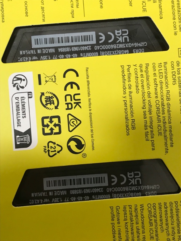 Photo 1 of CORSAIR VENGEANCE RGB DDR5 RAM 64GB (2x32GB) 6000MHz CL40 Intel XMP iCUE Compatible Computer Memory - Black (CMH64GX5M2B6000C40) 64GB (2x32GB) Black