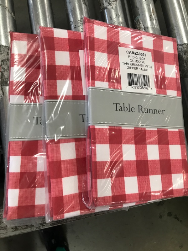 Photo 2 of 3pk, DII Red Check Outdoor Table Runner with Zipper 108 X14 100% Cotton
