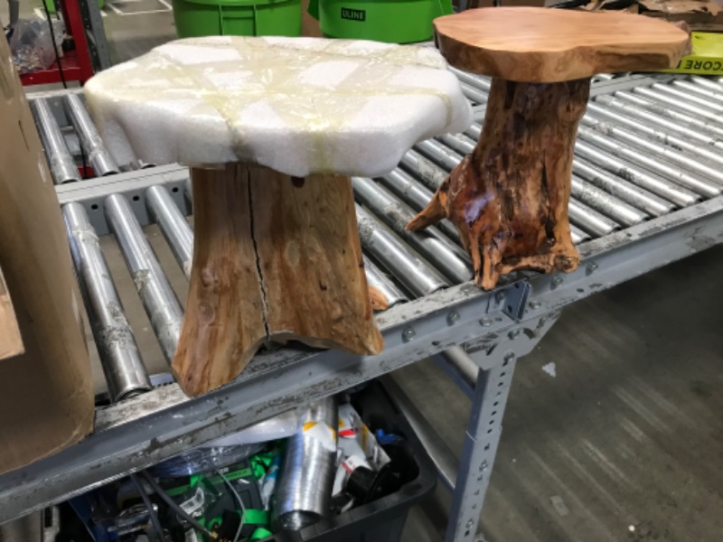 Photo 4 of 2 Pcs Tree Stump Side Table Tree Stump End Table Tree Stump Stool 14 Inch Tall Natural Mushroom Stool Side Table Home Decor Sturdy Plant Stand for Garden Yard Living Room Bedroom