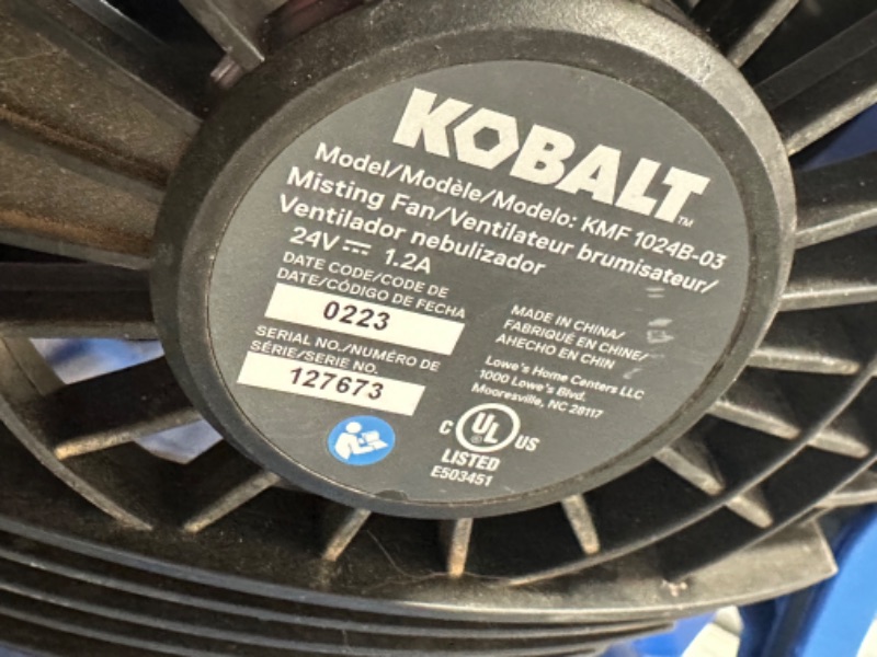 Photo 5 of **SEE NOTES**Kobalt 7-in 24-Volt 3-Speed High Velocity Indoor or Outdoor Blue Misting Floor Fan
