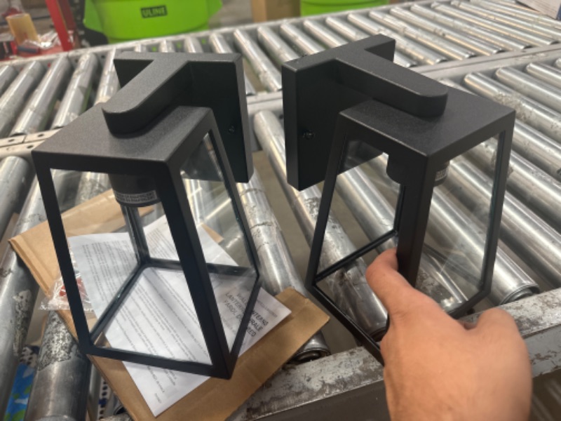 Photo 2 of **SEE NOTES**Project Source Trapezoid Black Outdoor Wall Light Fixture, 2-Pack, 8.5 in. Tall, Hardwired, Medium Base (E-26)

