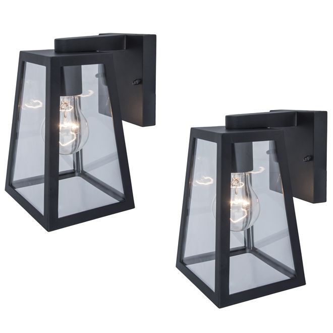 Photo 1 of **SEE NOTES**Project Source Trapezoid Black Outdoor Wall Light Fixture, 2-Pack, 8.5 in. Tall, Hardwired, Medium Base (E-26)

