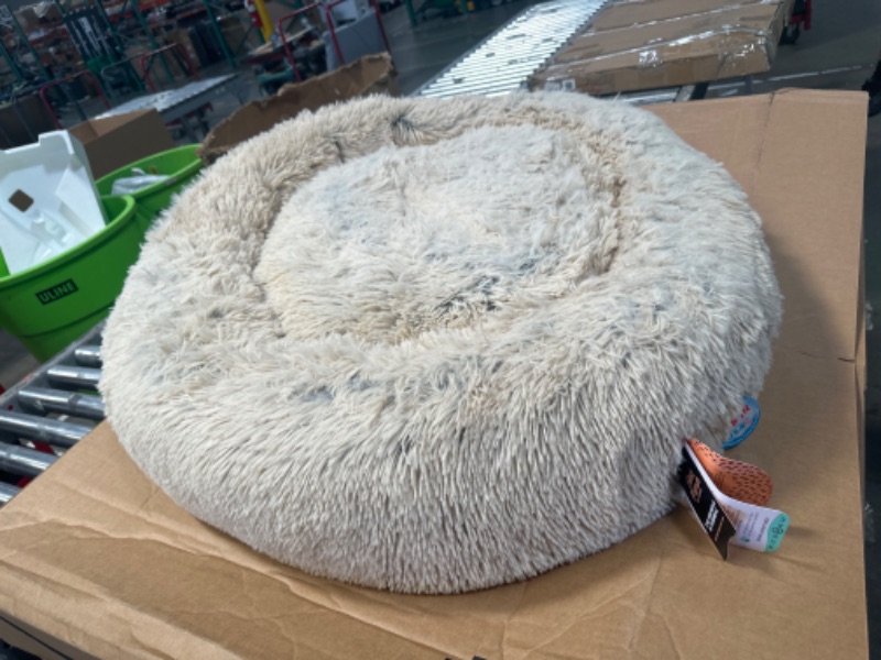 Photo 2 of Best Friends by Sheri The Original Calming Donut Cat and Dog Bed in Shag Fur Taupe, Large 36" 36.0"L x 36.0"W x 9.0"Th Taupe Shag