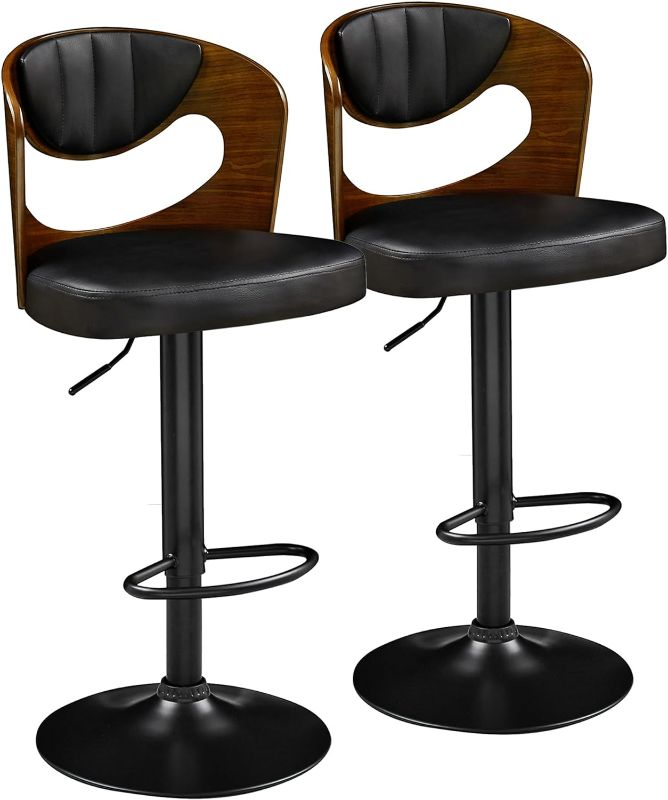 Photo 1 of ***USED - LIKELY MISSING PARTS - UNABLE TO VERIFY FUNCTIONALITY***
VECELO Bar Stool Set of 2,Counter Height Stools with Bentwood Back,Arm&Footrest, PU Leather Cushion Seat Adjustable Height Swivel Barstools for Club Pub,Kitchen Island and Dining Room,blac