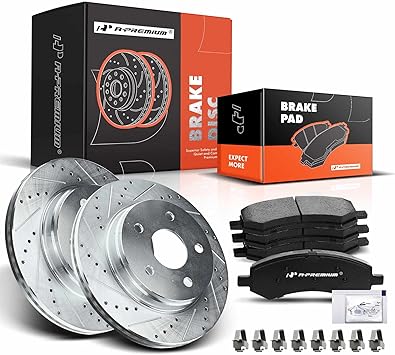 Photo 1 of A-Premium 13.23 in (336 mm) Front Drilled and Slotted Disc Brake Rotors + Ceramic Pads Kit