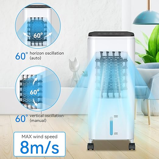 Photo 3 of Air Conditioning Mobile Air Conditioner Portable Air Cooler Humidifier Evaporative Fan 60 W Energy Saving Water Cooling Air Conditioner with 5.5 L Water Tank, 7H Timer, 3 Speeds, for Home Office [Energy Class A]