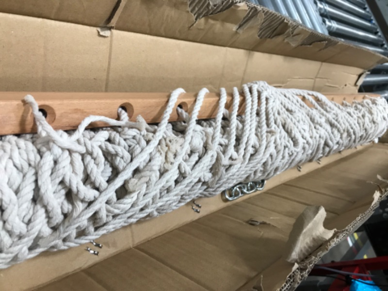 Photo 1 of 12ft Double Hammocks, Handwoven Traditional Cotton Rope Hammock with Hardwood Spreader Bar, Chains and Hooks for Indoor Outdoor, Max 450 lbs Capacity (Beige, Full) Beige Full