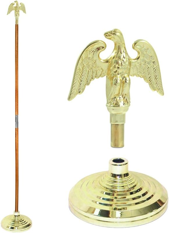 Photo 1 of (READ FULL POST)  Super Tough Indoor Flagpole Kit with Metal Eagle Topper and 8 Ft Oak Pole | Elegant Gold Finish Base with Brass Fittings | Perfect for Home or Office Display (Flag Not Included)