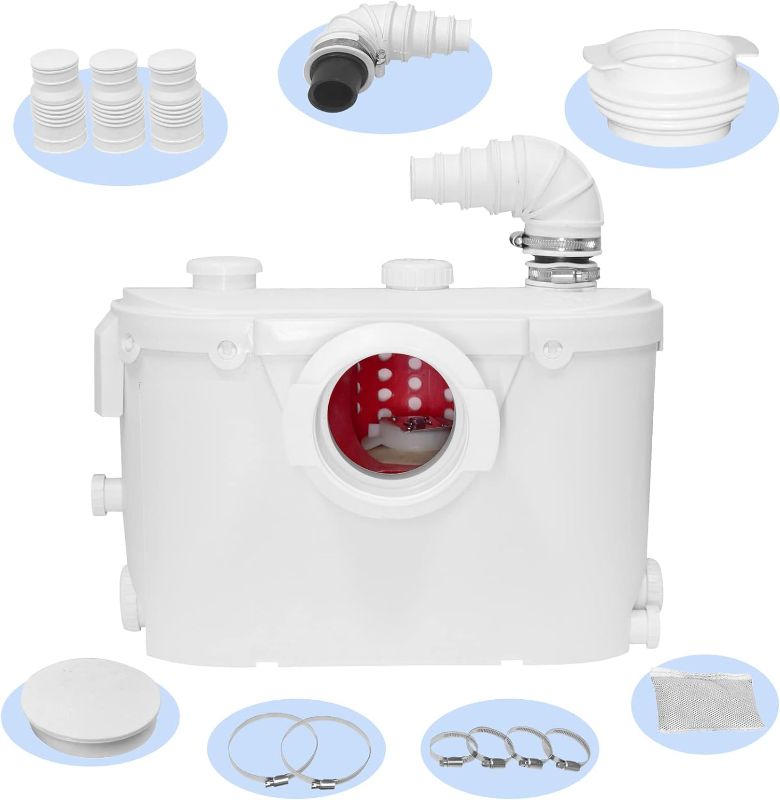 Photo 1 of (PARTS ONLY/ NO RETURNS OR REFUNDS) 500W Macerator Pump for Macerating Toilet Upflush Toilet System Macerator Sewerage Pump with 3 Water Inlets for Toilet Kitchen Sink Darin Laundry Machine Disposal Macerating Toilet
