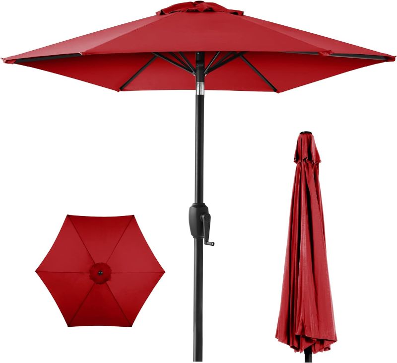 Photo 1 of Best Choice Products 7.5ft Heavy-Duty Round Outdoor Market Table Patio Umbrella w/Steel Pole, Push Button Tilt, Easy Crank Lift - Red
