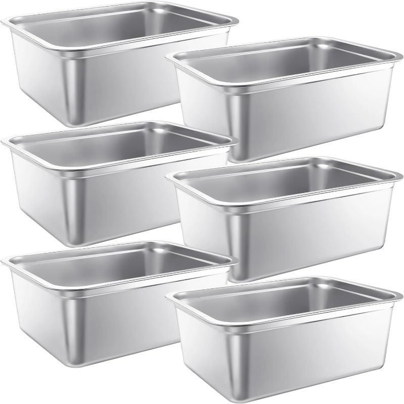 Photo 1 of 6 Pack 1/2 Size 6 Inch Deep Stainless Steam Hotel Pan Steam Table Pan Stainless Steel Restaurant Pans Stainless Steel Catering Food Pan Anti Jam Steam Pan for Party, Buffet and Event Catering