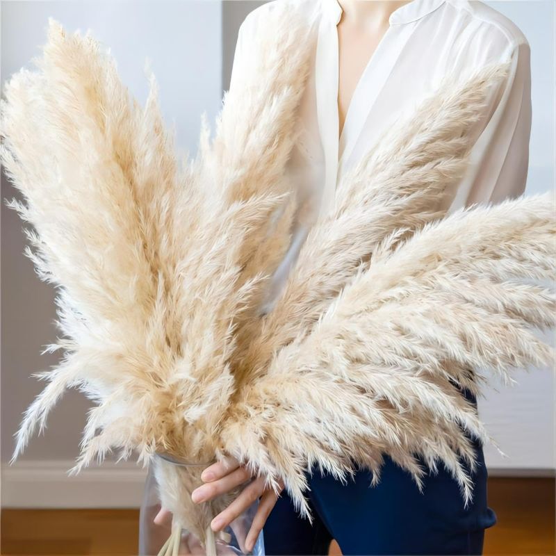 Photo 1 of (NON-REFUNDABLE) Bannifll 46" inch 10 Stems Natural Pampas Grass Decor Tall, pompas Grass, Tall Pampas Grass for Weddingm, Farmhouse, Boho Home Decor 46inch tall pampas grass-A