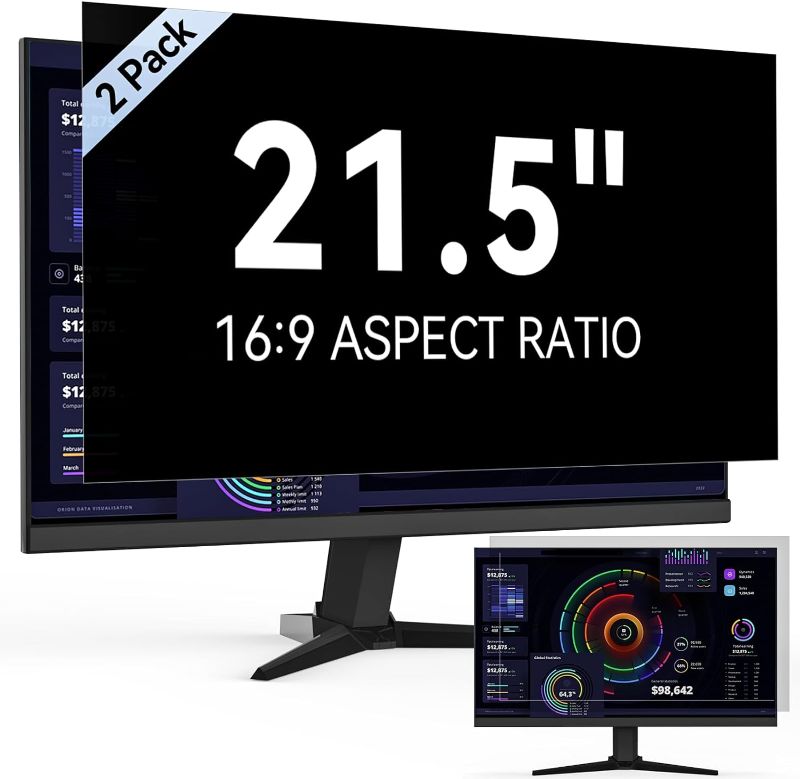 Photo 1 of [2 Pack] 21.5 Inch Computer Privacy Screen for 16:9 Aspect Ratio Widescreen Monitor, Eye Protection Anti Glare Blue Light Computer Monitor Privacy Filter, Removable Anti-Scratch 21in Protector [2 Pack] 21.5'' Privacy Screen (16:9)