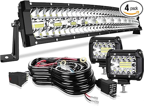 Photo 1 of 32" LED Light Bar Curved TERRAIN VISION Triple Row 672W Flood Spot Combo Beam Off Road Lights 2pc 4inch 60W Driving Fog Lights with Rocker Switch Harness Wiring for Trucks ATV UTV Jeep Boat Pickup
