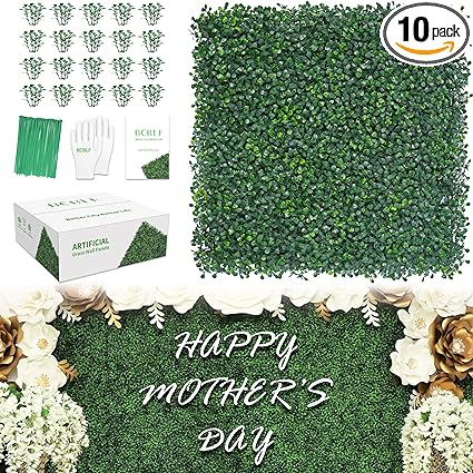 Photo 1 of 20"x20" 10Pcs Grass Wall Panels, 4 Layers UV-Anti Boxwood Greenery Hedge with 50 Zip Ties, Odorless Artificial Faux Grass Indoor Backdrop Outdoor Privacy, Birthday Wedding Decor, 27.8 SQ FT
