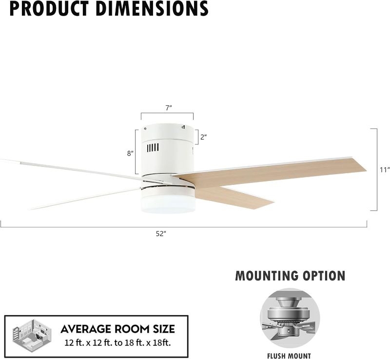 Photo 3 of (NON-REFUNDABLE) WINGBO 52" Flush Mount DC Ceiling Fan without Lights, 4 Reversible Blades, Ultra Quiet 6-Speed DC Motor, Hugger Low Profile Indoor Ceiling Fan No Lights, Matte Black Finish 52" ceiling fan no light Black