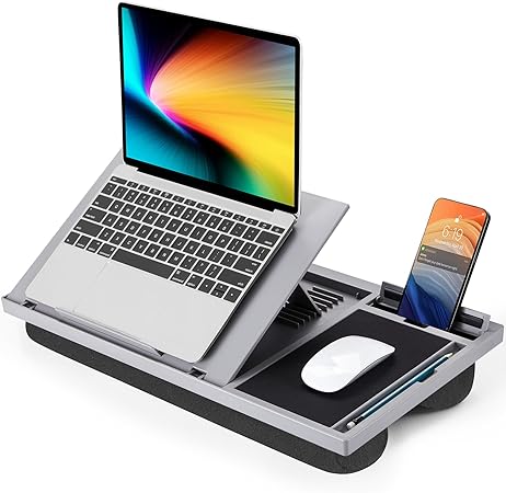 Photo 1 of LORYERGO Adjustable Laptop Desk with Cushion, Mouse Pad & Cellphone Slot - Laptop Stand for Bed & Couch, Riser for Home & Office (Grey)
