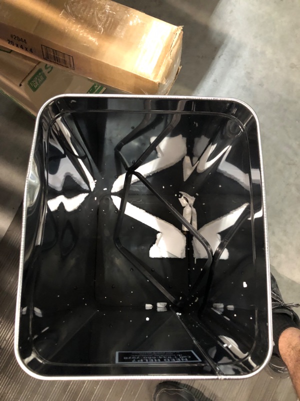 Photo 4 of ***DAMAGED - SEE COMMENTS***
iTouchless 13 Gallon Automatic Trash Can with Odor-Absorbing Filter and Lid Lock, Power by Batteries (not included) or Optional AC Adapter (sold separately), Black / Stainless Steel