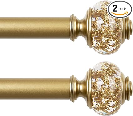 Photo 1 of 2 Pack Curtain Rods, 1 Inch Telescoping Drapery Rod 28 to 48 inch(2.3-4ft) Curtain Rods for Windows 16 to 44 Inches, Luxury Gold Translucent Finials
