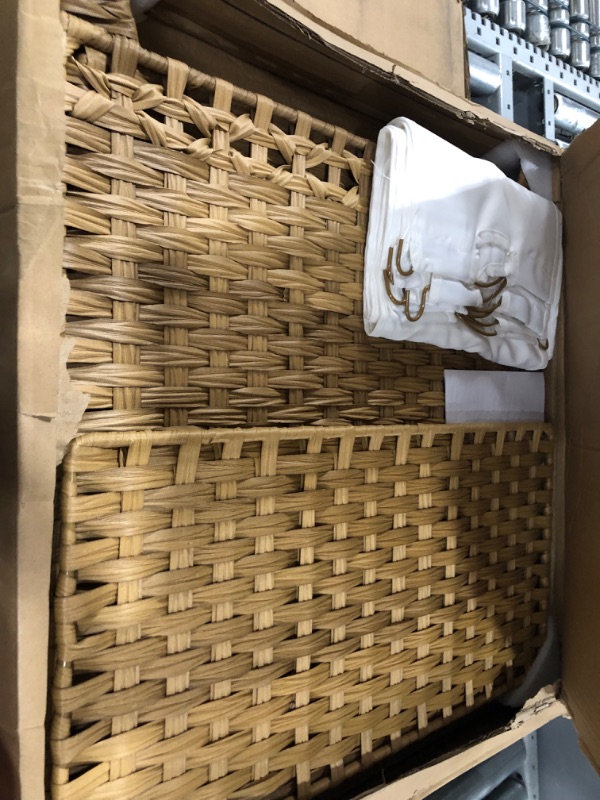 Photo 1 of Laundry Hamper with 3 Removable Liner Bags; 132L Handwoven Rattan Laundry Basket with Lid & Heightened Feet; Clothes Hamper with Side Handles; Laundry Sorter with 3 Separate Sections (Natural)
