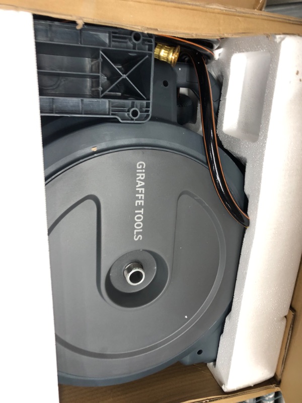 Photo 2 of ***USED - SCRATCHED - LIKELY MISSING PARTS - UNABLE TO VERIFY FUNCTIONALITY***
Giraffe Tools Retractable Garden Hose Reel 1/2 Inch x 130 ft, Super Heavy Duty, Any Length Lock, Slow Return System, Wall Mounted and 180 Deg Swivel Bracket