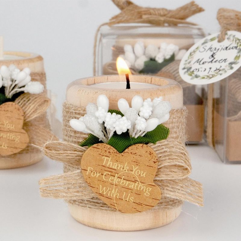 Photo 1 of 12 pcs Handmade Wood Sunflower Tealight Candle Holder,Bridal Shower Tealight Holder Thank You Gifts, Wedding Favors for Guests, Wooden Cylinder Candle Holders for Table Centerpiece