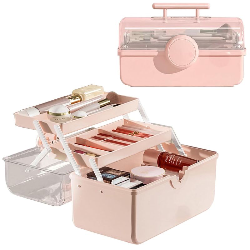 Photo 1 of 
Makeup Storage Organizer, Large Capacity Makeup Organizer with Transparent Visual Cover, Handle 3 Layers Portable Cosmetic Storage Box Easily Organize Your Cosmetics, Jewelry and Hair Accessories