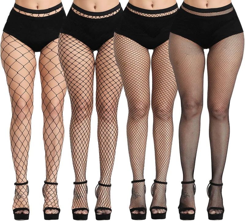 Photo 1 of Amandir 4-5 Pairs Fishnet Stockings Womens Lace Mesh Patterned Fishnet Leggings Tights Net Pantyhose One Size Black 02(4 Pairs) one size fits all 