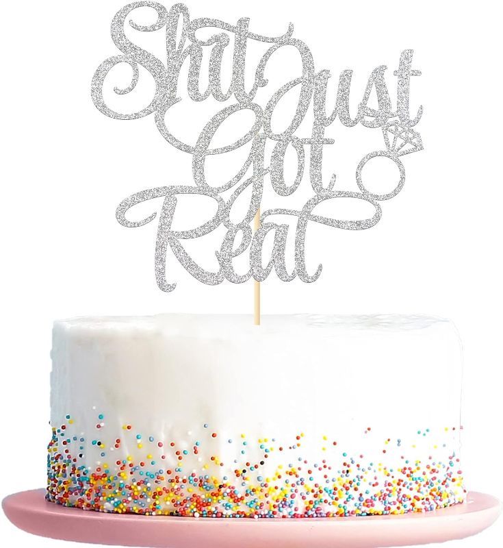 Photo 1 of 2packs-- KakaSwa Shit Just Got Real Cake Topper, Cake Decor for Funny Wedding/Bride To Be/Bridal Shower Party, Pregnancy Announcement, Bachelorette Party Decorations, Gold