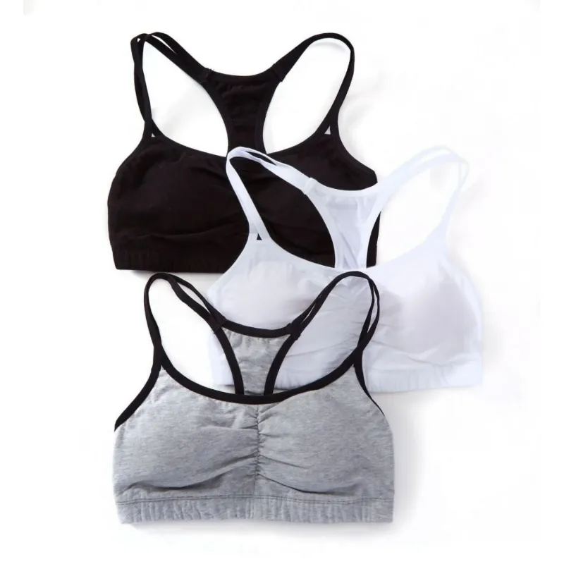 Photo 1 of Fruit of The Loom Women's Spaghetti Strap Cotton Pull Over 3 Pack Sports Bra 3 Grey With Black/White/Black 42