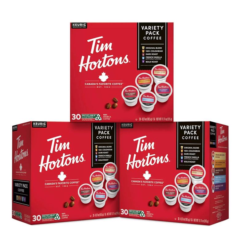 Photo 1 of ** Best Before : 06-13-2024 ** Tim Hortons Coffee Variety Pack, Single-Serve K-Cup Pods Compatible with Keurig Brewers, 90ct K-Cups Total, Red Variety 30 Count (Pack of 3)