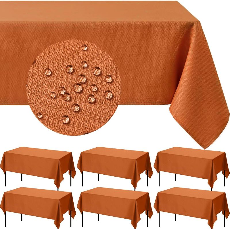 Photo 1 of 6 Pcs Textured Rectangle Tablecloth Water Resistant Textured Fabric Tablecloths Jacquard Rectangle Tablecloth Spill Proof Table Cloth for Dining Banquet Party (Rust,60'' x 84'')
