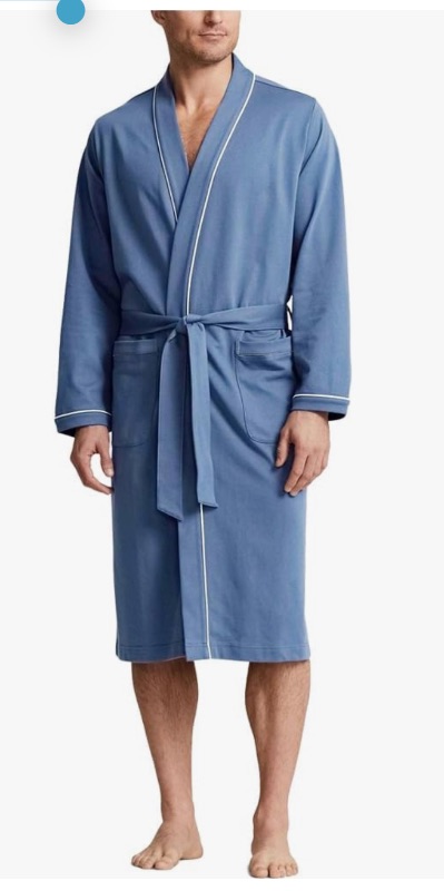 Photo 1 of HOLOVE Men’s Cotton Robe Plus Size Bathrobe Lightweight Spa Soft Sleepwear