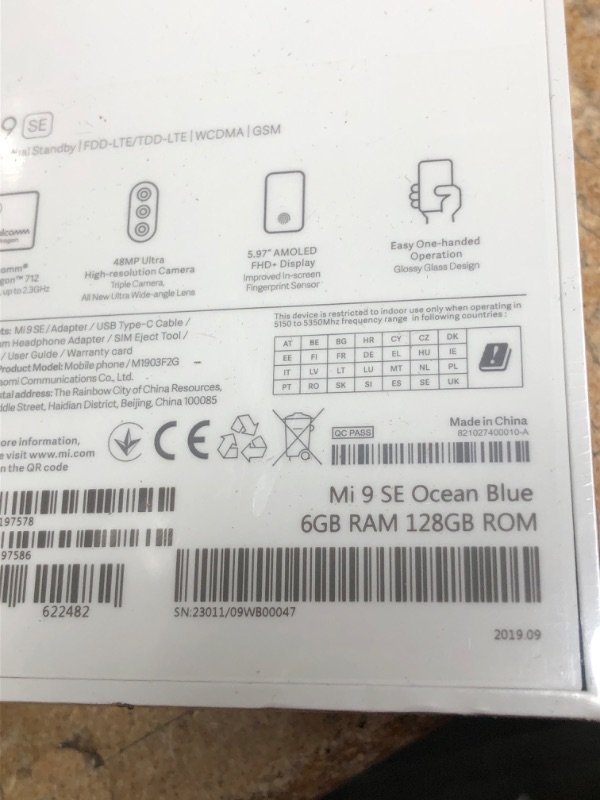 Photo 2 of **FACTORY SEALED**
Xiaomi Mi 9 SE Fingerprint Unlock 6GB,128GB Dual SIM 4G LTE 48MP Camera Phone Ocean Blue Global Version
