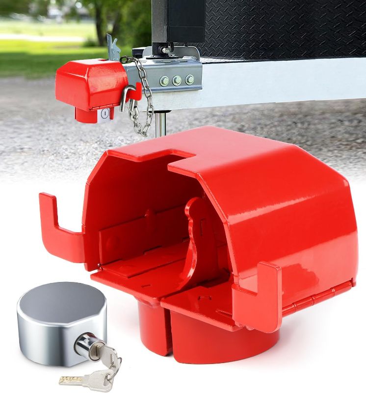 Photo 1 of Aupar Heavy-Duty Trailer Lock | Patented Design Trailer Hitch Lock | Fits 2 5/16" Couplers | Heavy-Duty Theft Protection | Red
